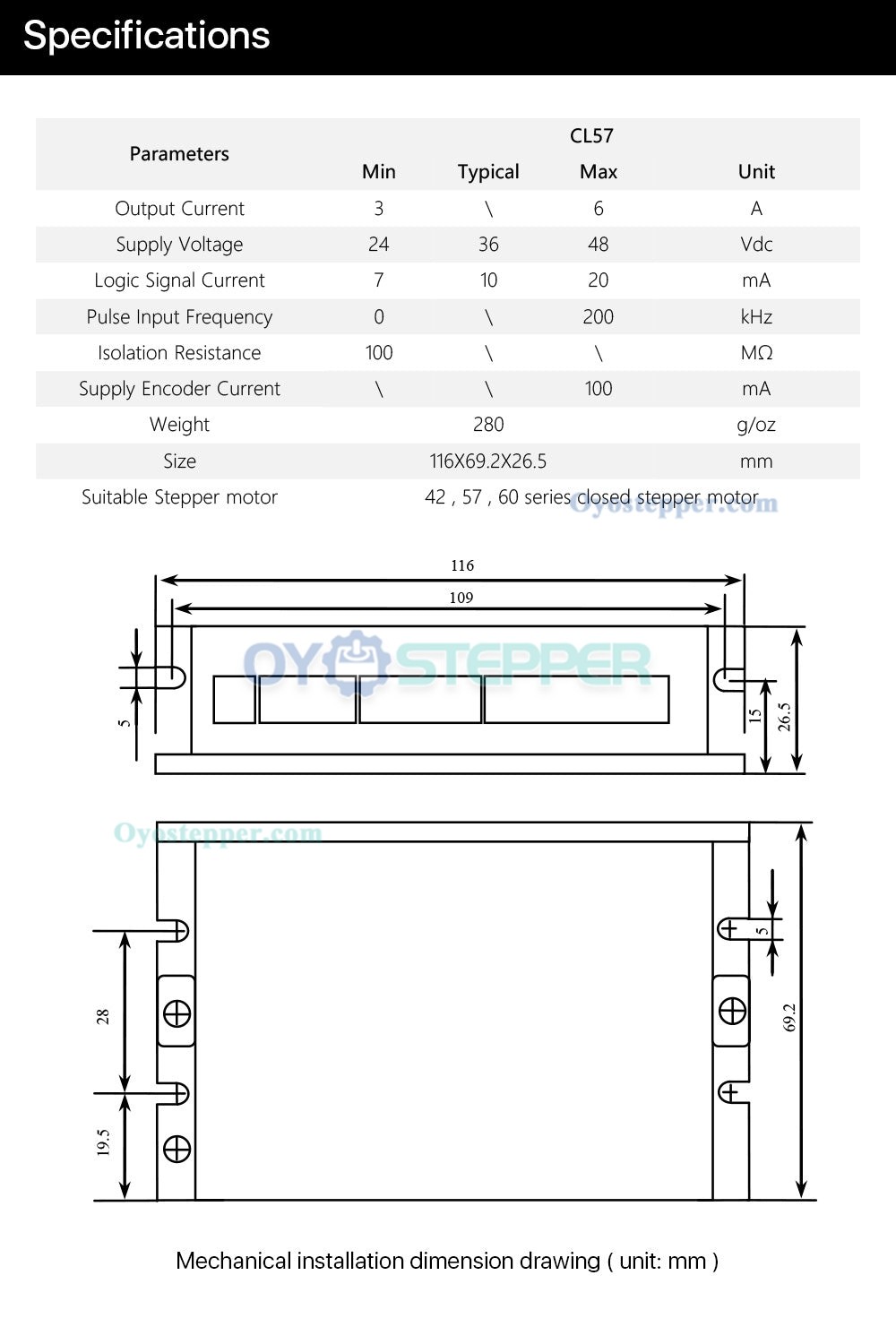 Closed Loop Stepper Driver 0-8.0A 24-48VDC for Nema 17, Nema 23, Nema 24 Stepper Motor